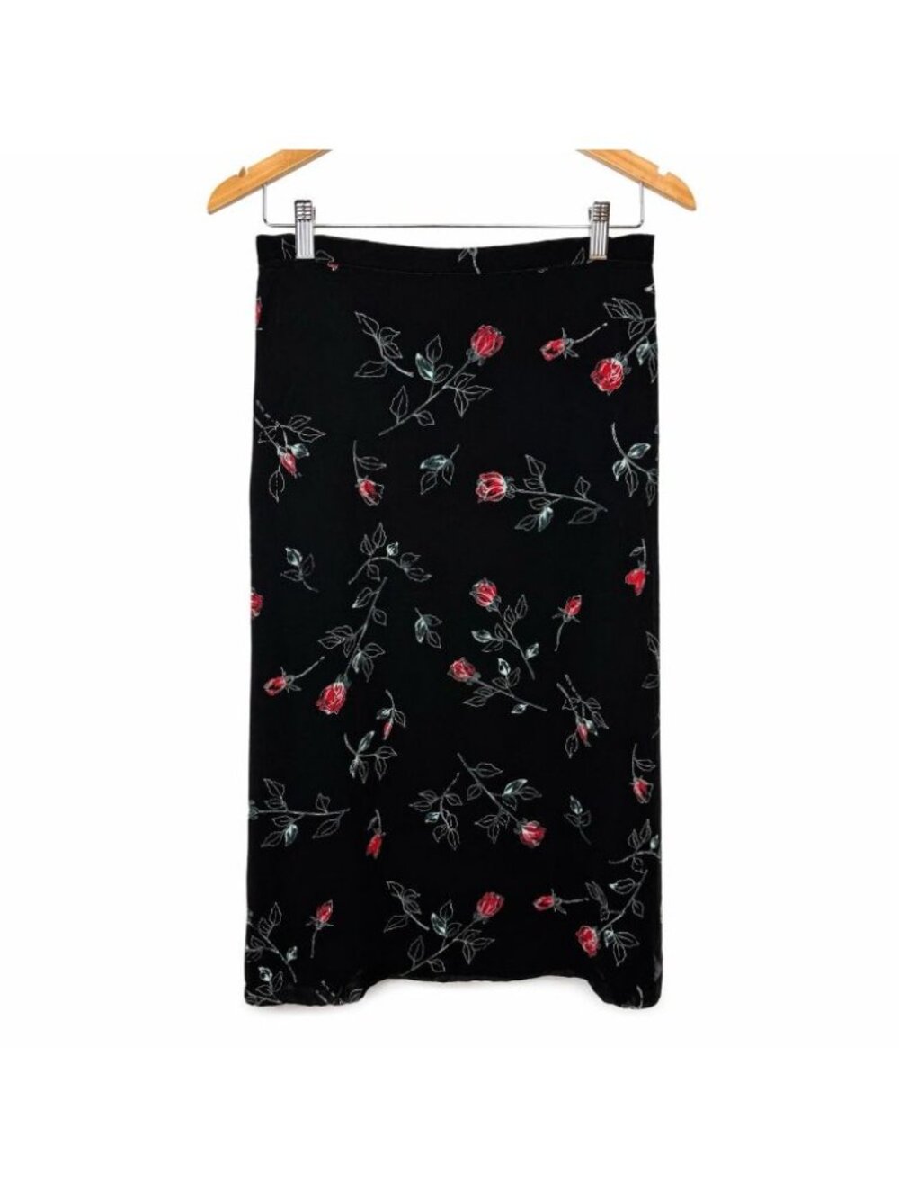 Vintage Pendleton Midi Skirt 6 Petite Black Floral Pockets Cottage Whimsigoth